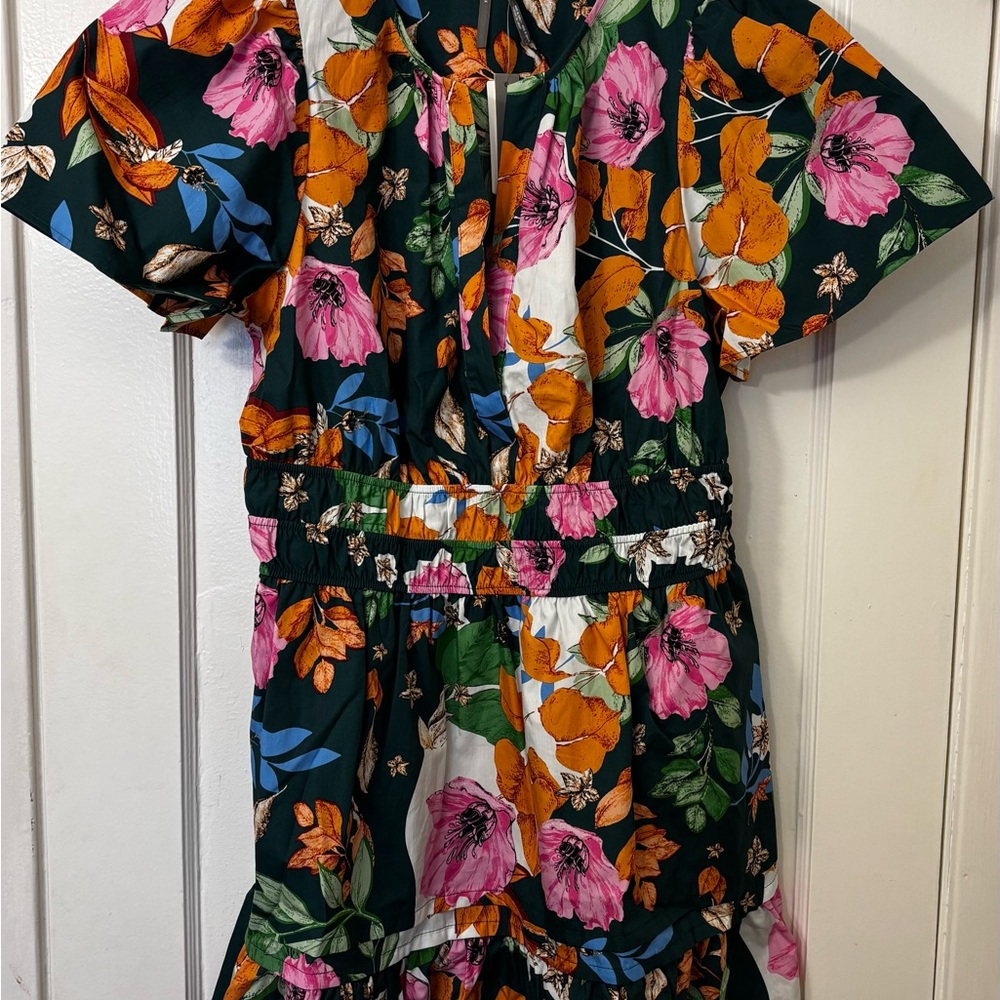 Anthropologie Black Floral Dress with Pink & Orange Flowers